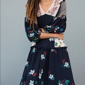NWT Let Me Be Anthropologie Embroidered Floral Debra MIDI Dress SP Petite Small